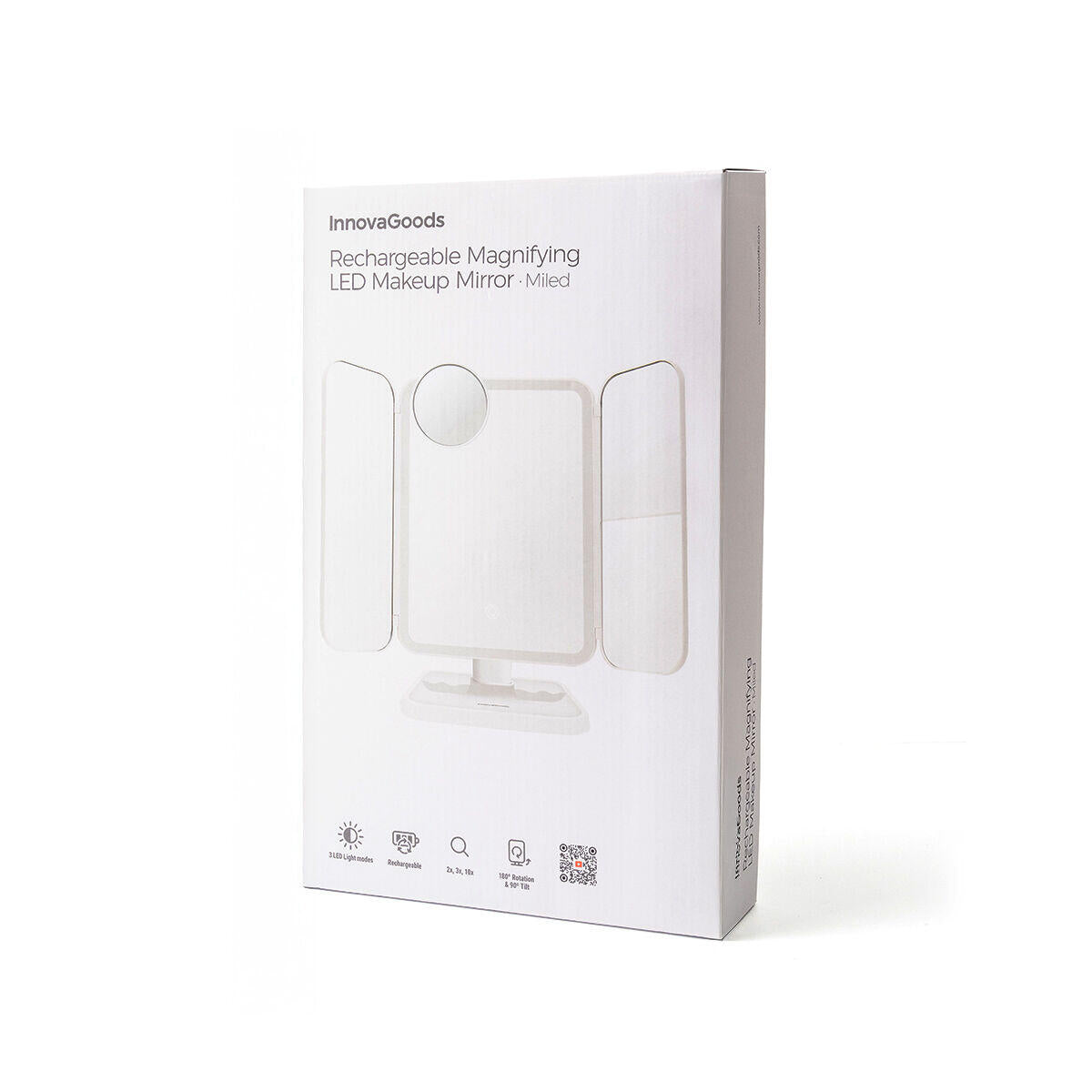 Espelho de Maquilhagem Tríptico Recarregável com LED