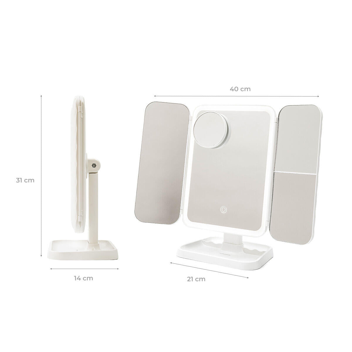 Espelho de Maquilhagem Tríptico Recarregável com LED